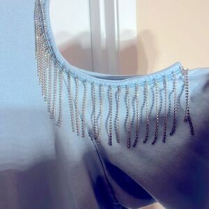 RHINESTONE DETAILS OPEN SHOULDER BABY BLUE HOODIE 🩵🩵🩵🩵